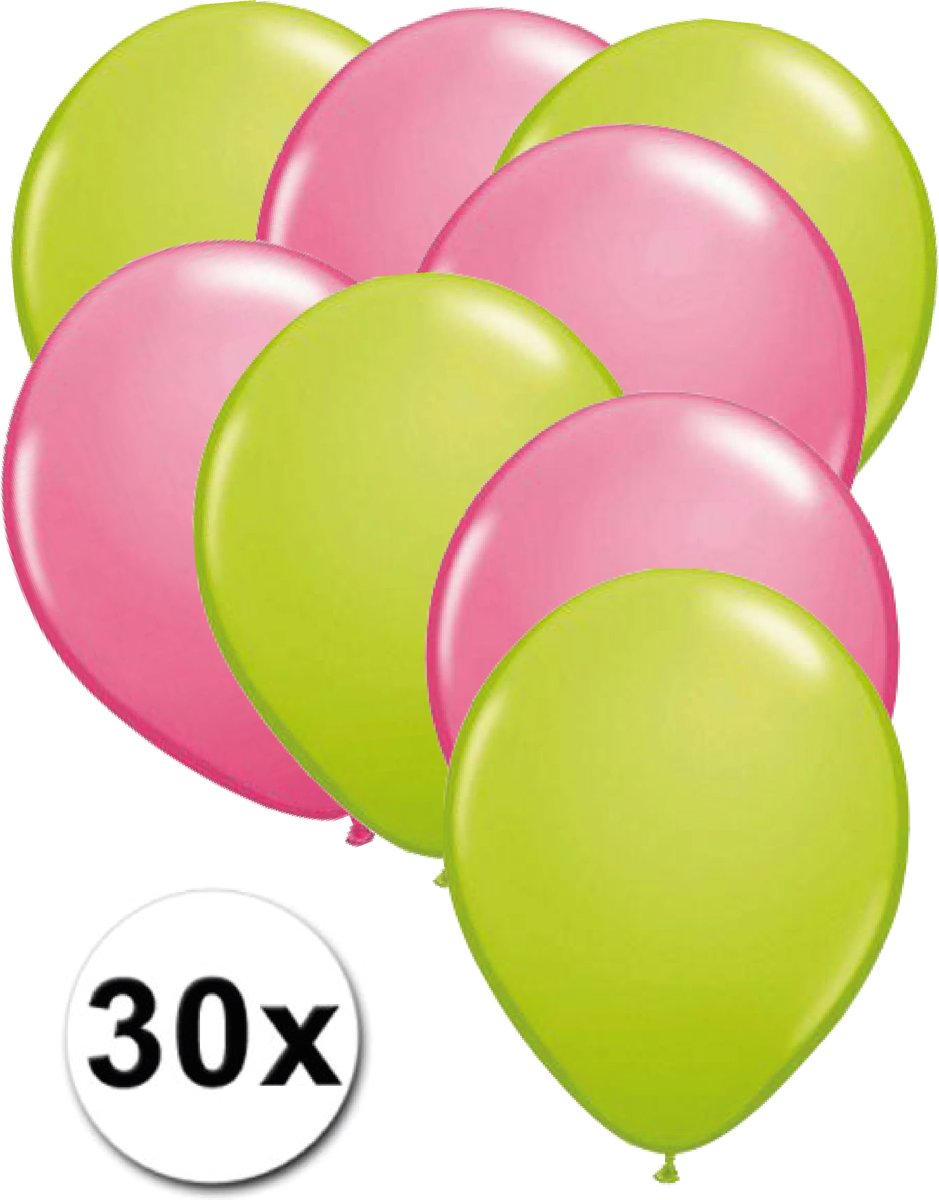 Ballonnen Licht groen & Roze 30 stuks 27 cm